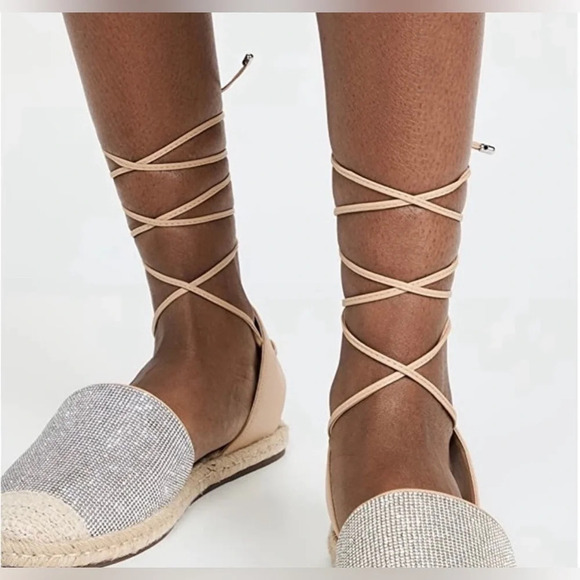 Schutz Glitter Lace-Up Espadrilles Wedge Celinah Crystals Size 5 READ - Picture 12 of 14